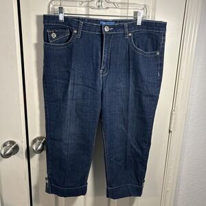 Dkin Cuffed Blue Capri Jeans Women's 14W Soft Comfort Stretch Bling‎